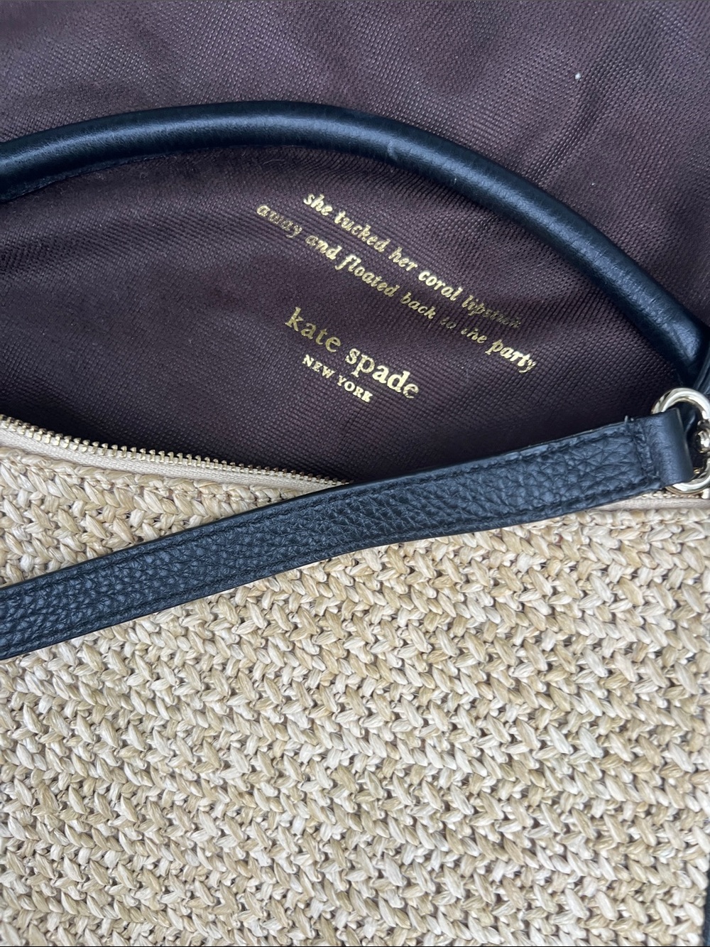 kate spade Natural Straw Crossbody with Black Trim - Picture 3 of 7